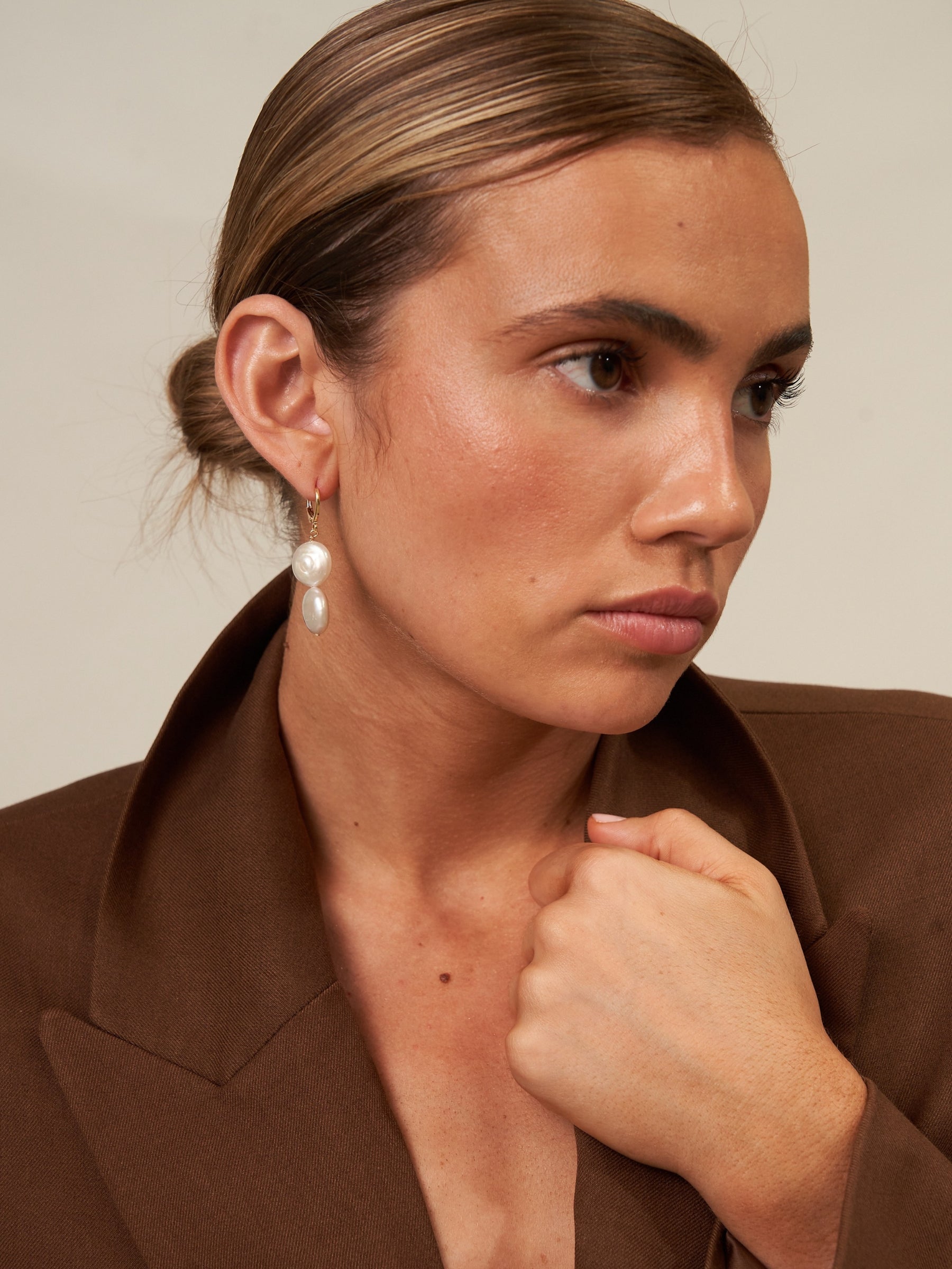Two Pearl Gold Hoop Earrings