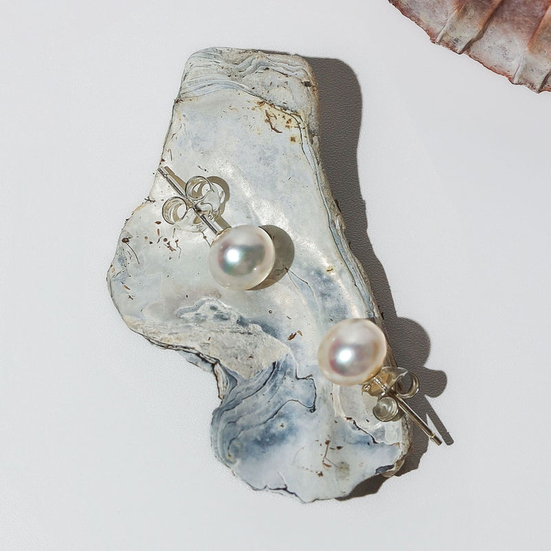 White Pearl Stud Earrings