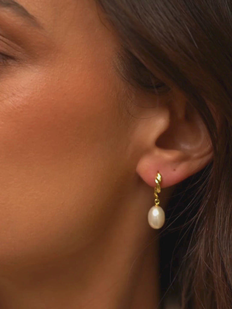 Pearl Drop Hoop Earrings