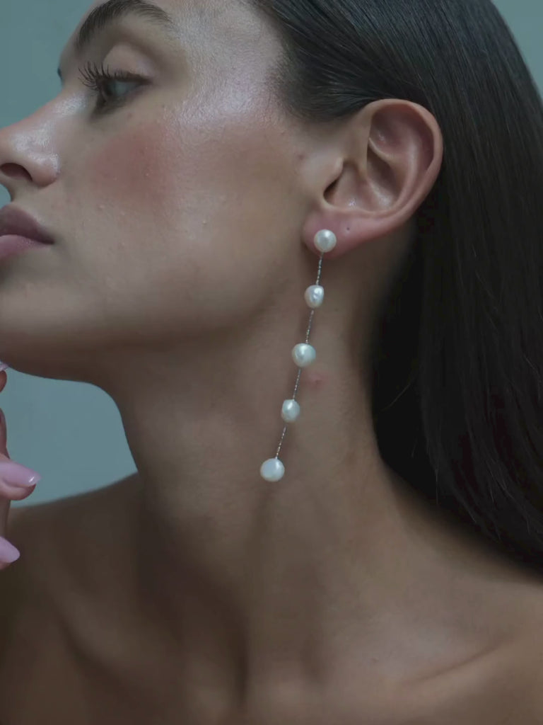 Five Pearl Large Drop Dangle Earrings