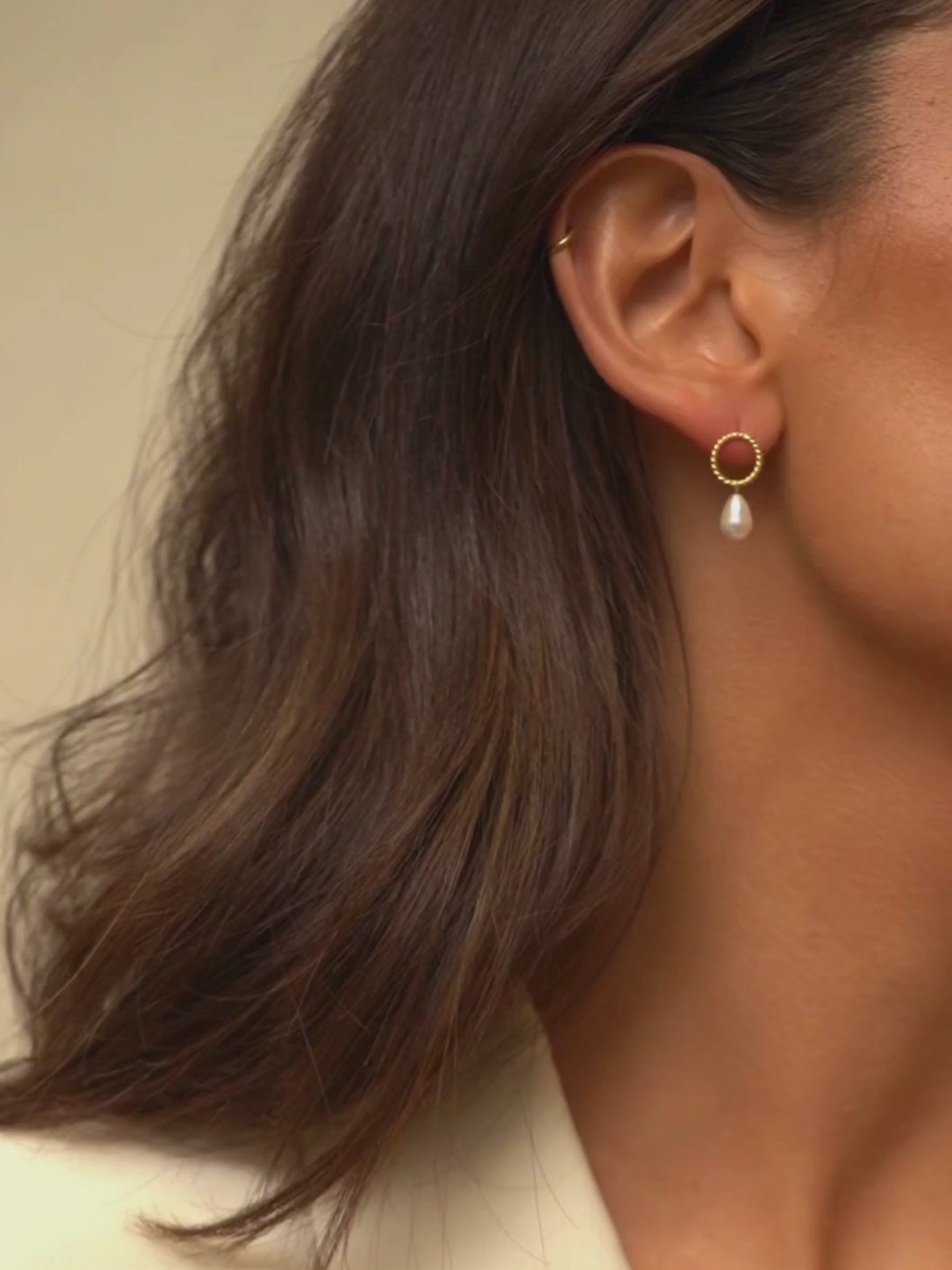 Gold Circle Drop Pearl Earrings