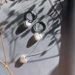 Amor | Heart Shape Pearl Hoops | Sterling Silver