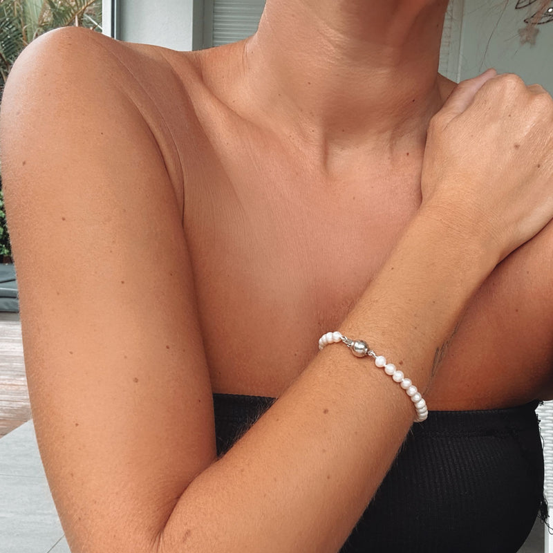 White Pearl Bracelet on Model