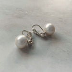 Olivia | Large White Pearl Clip-on Stud Earrings | Silver