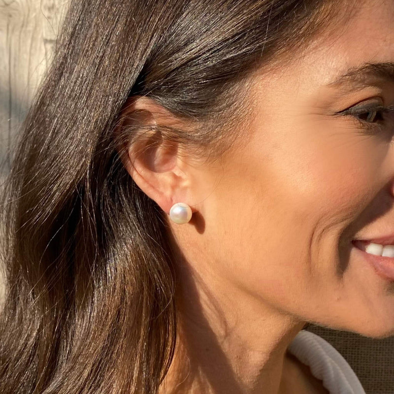 Danielle | Medium White Pearl Studs | 14k Solid Gold or Silver