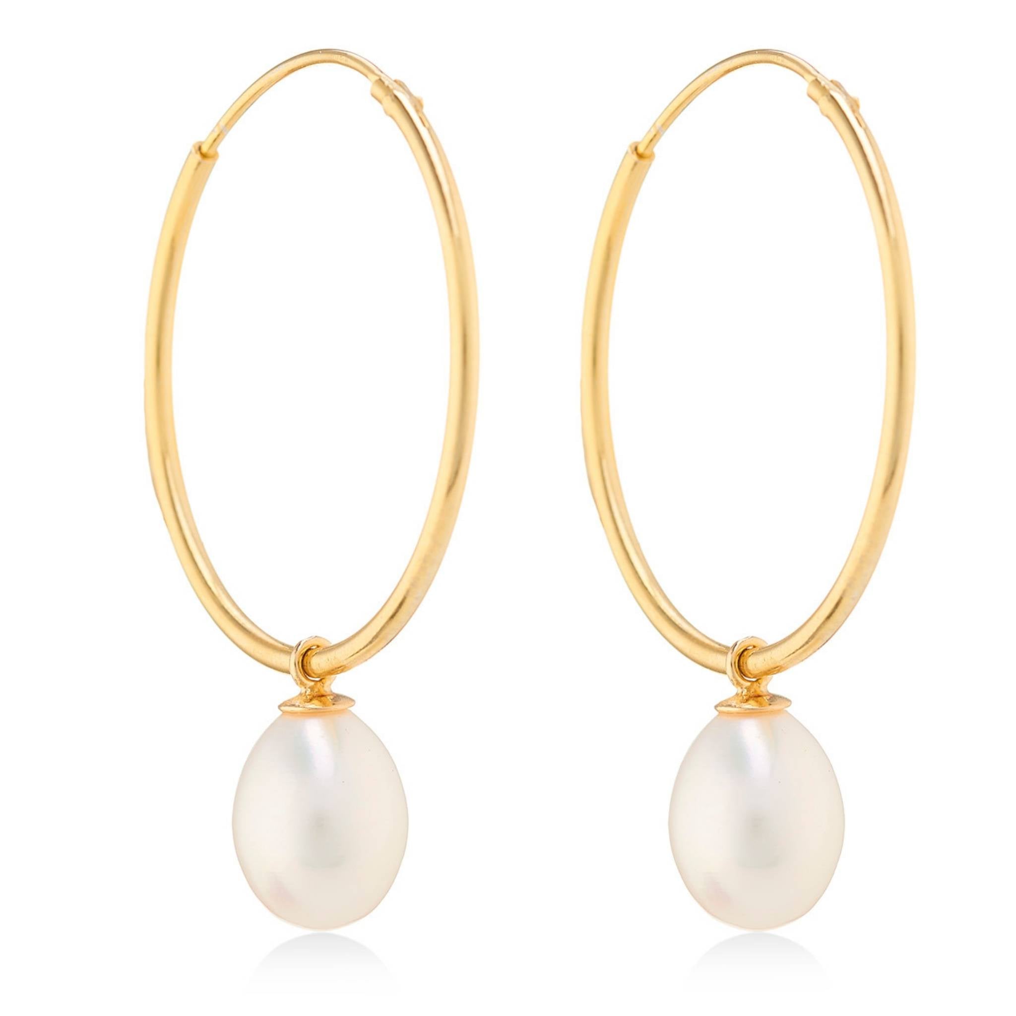 Large Gold Hoop earrings with a Freshwater Cultured Pearl 