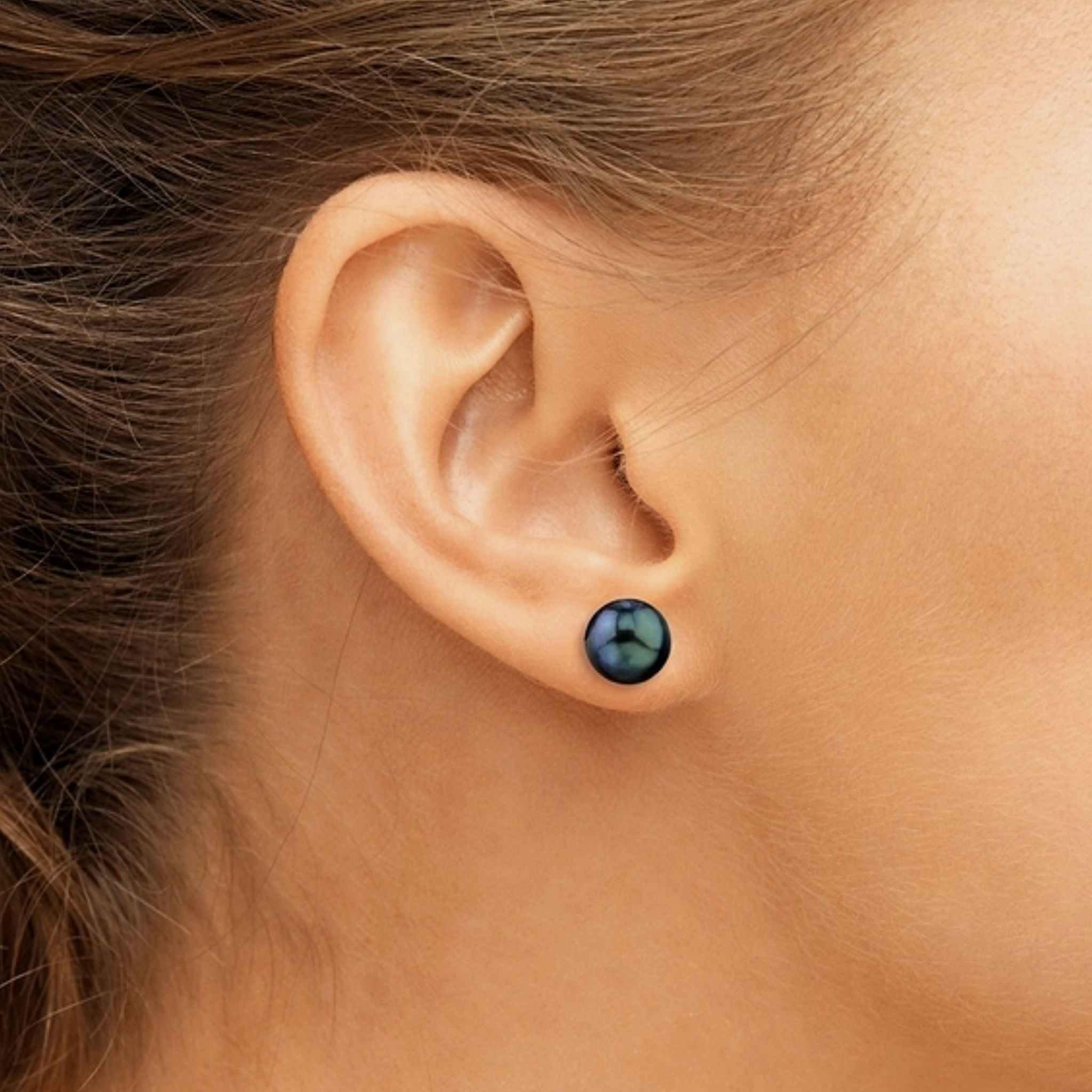Florence-Medium-Black-Pearl-Studs-White-Gold-on-model
