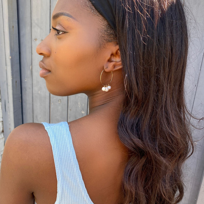 Harriet | Gold Hoops with Triplet Pearl Drops