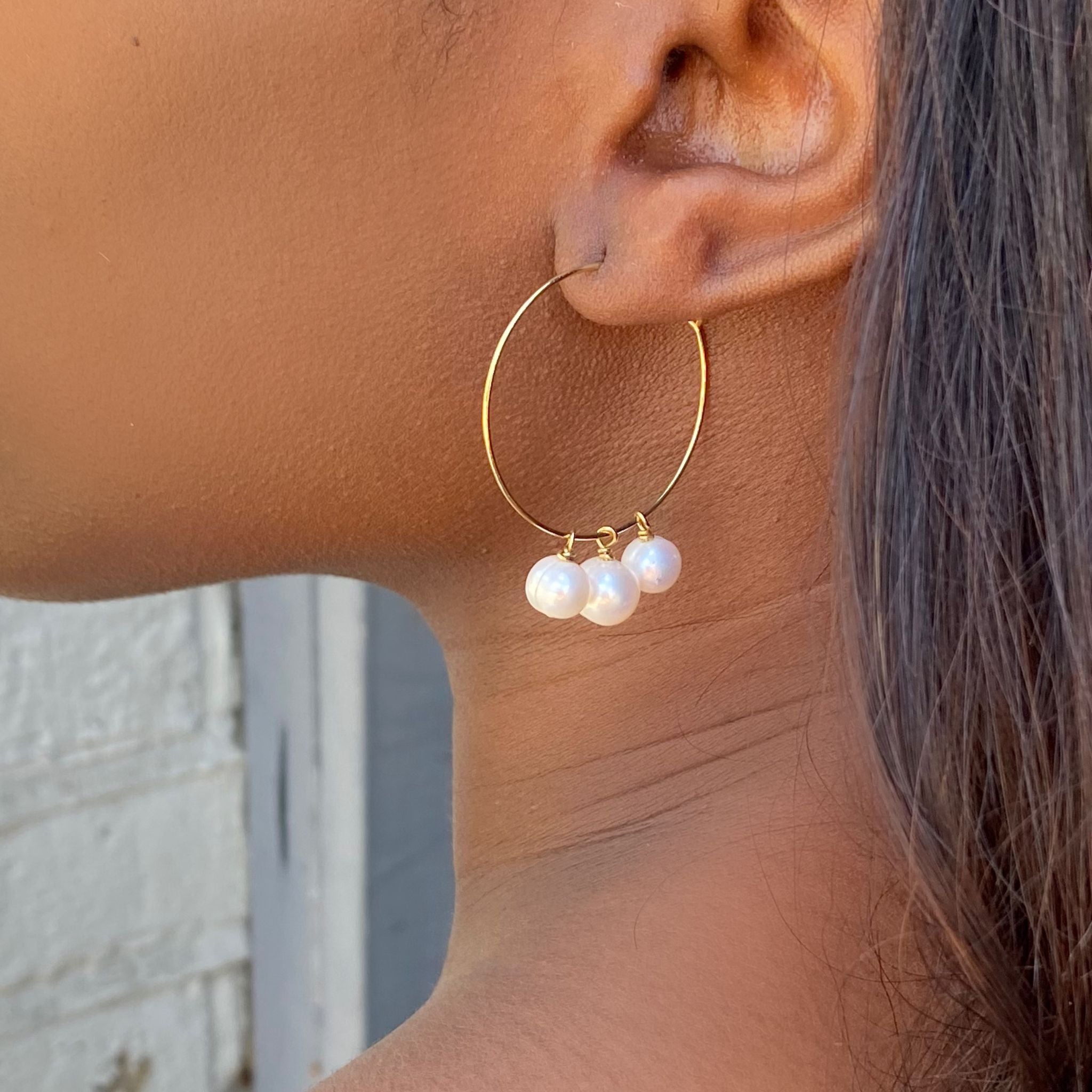 Triple Pearl Hoop Earrings