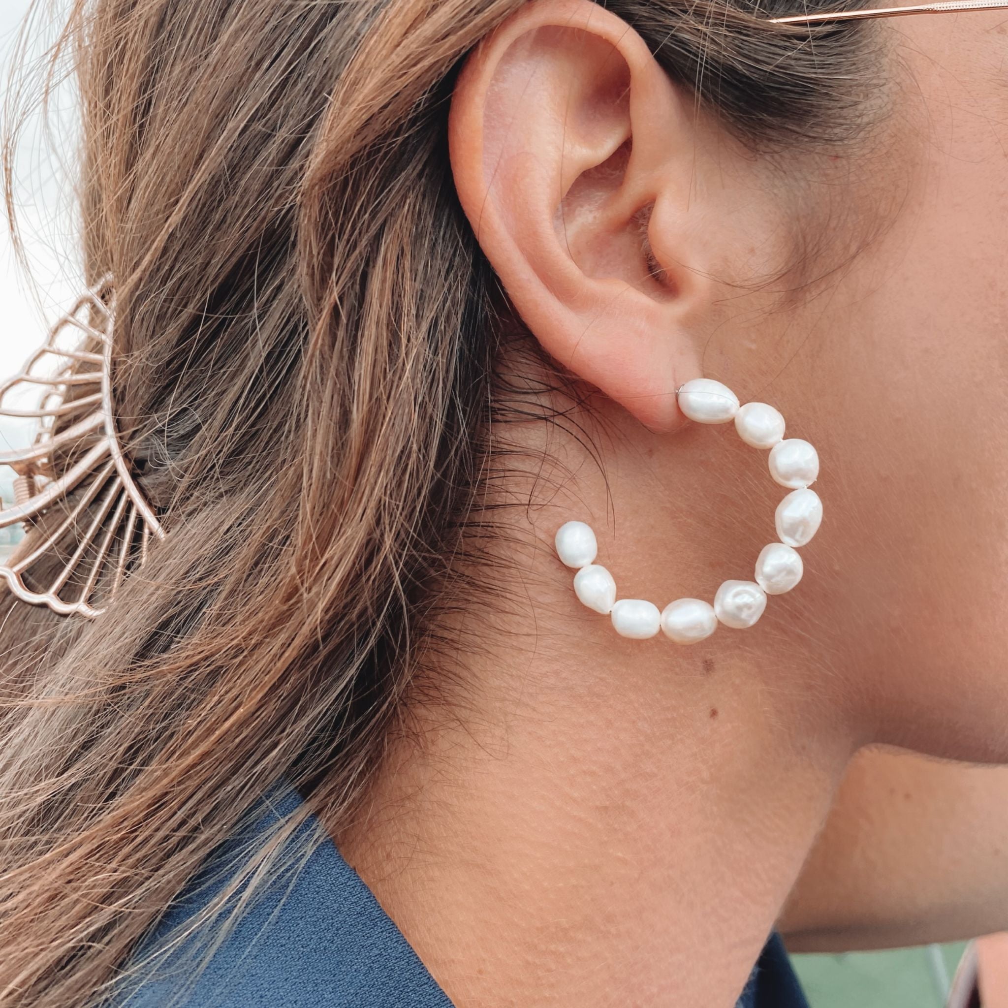 Large Pearl Hoop Earrings