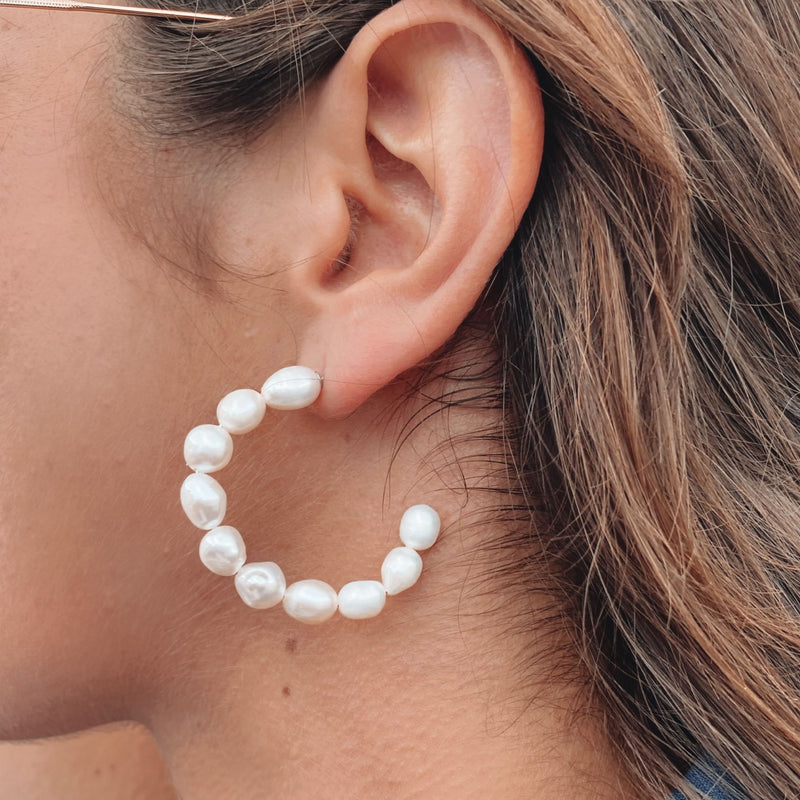 Pearl Hoops on model
