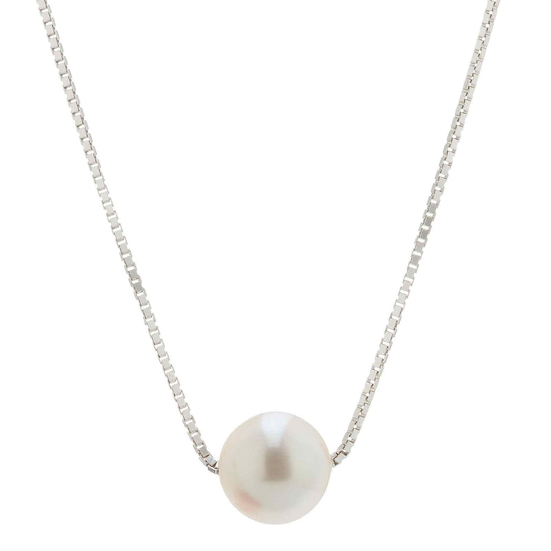 Sterling Silver choker necklace with a small circular pearl