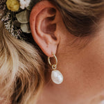 Lauren Yellow Gold Earring close up on ear
