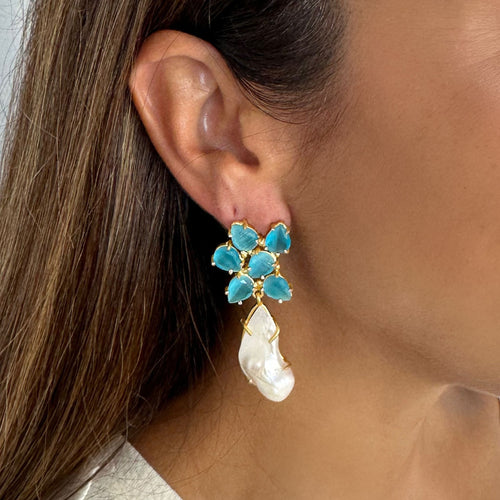 Maia | Blue Glass Baroque Pearl Drop Earrings