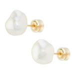 Large Keshi Pearl studs with solid 14k Yellow Gold posts and backs.