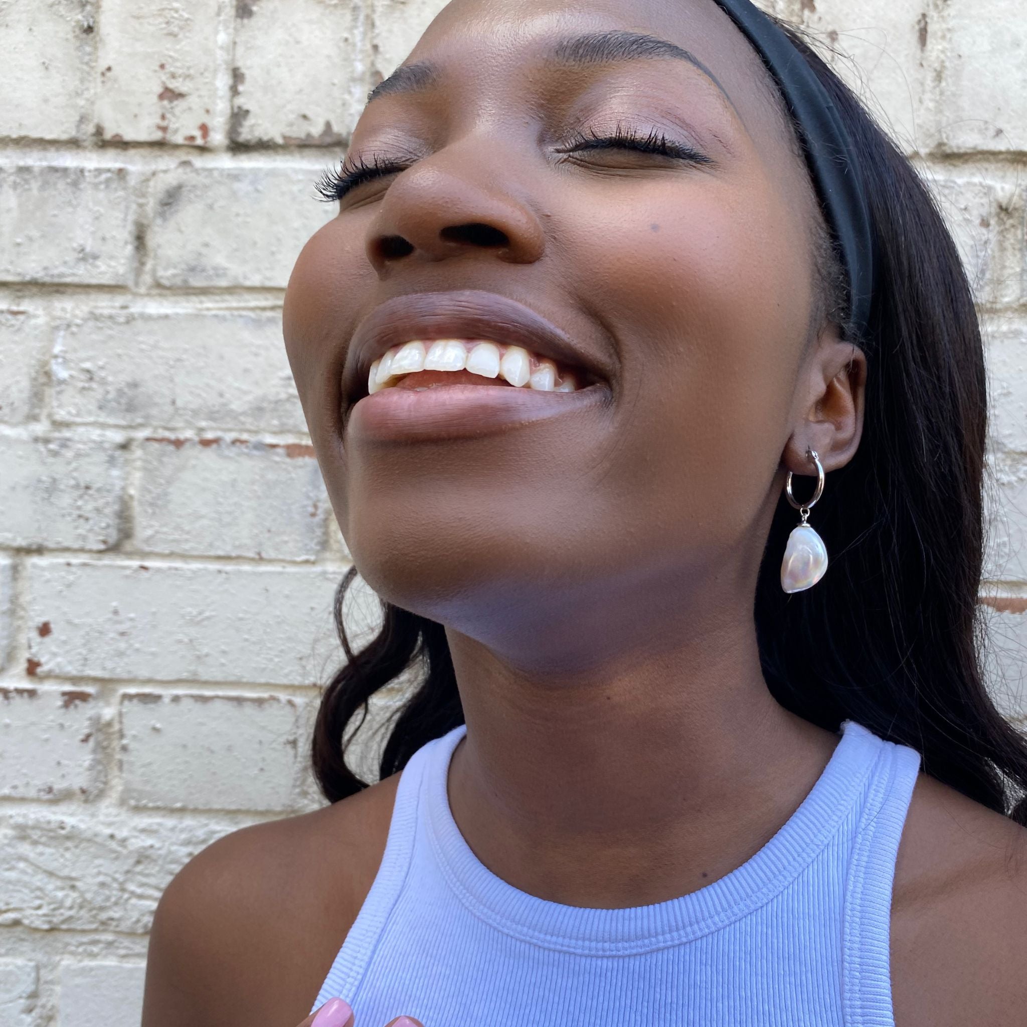 Keshi Pearl Silver Drop Dangle Hoop earrings