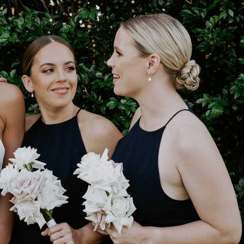 Rebecca Small hoop earrings in 14k Yellow Gold on bridesmaids