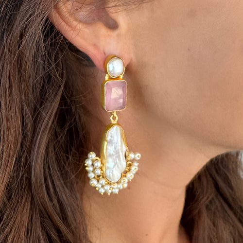 Lia pearl dangle drop earrings with pink
