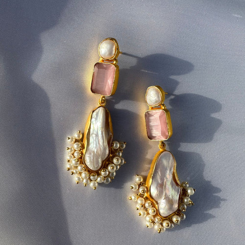 Lia pearl dangle drop earrings with pink